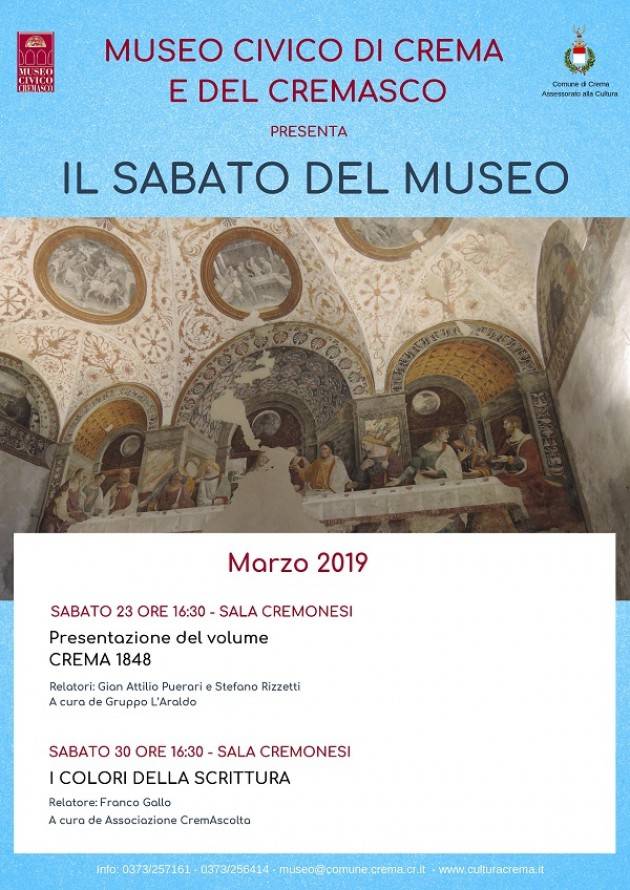Crema Conferenze de Il sabato del Museo gli appuntamenti del 23 e 30 marzo