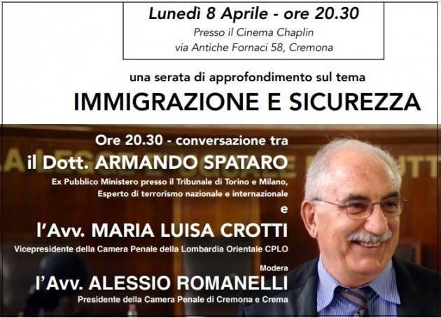 Cremona Al Cinema Chaplin incontro con l'ex Magistrato Dott. Armando Spataro Lunedì 8 aprile