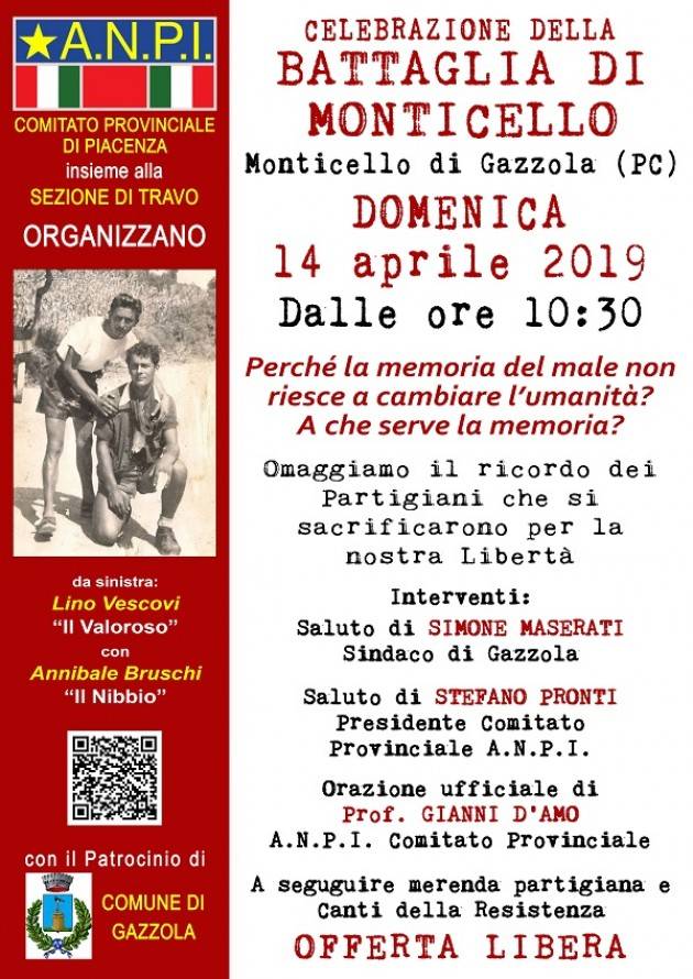 A Monticello di Gazzola (Pc) tradizionale manifestazione antifascista  Domenica 14 aprile