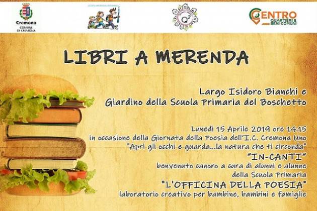 Lunedì 15 aprile al quartiere Boschetto “Libri a Merenda”