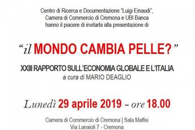 A Cremona la presentazione del XXIII Rapporto sull'Economia Globale e l'Italia del Centro Einaudi