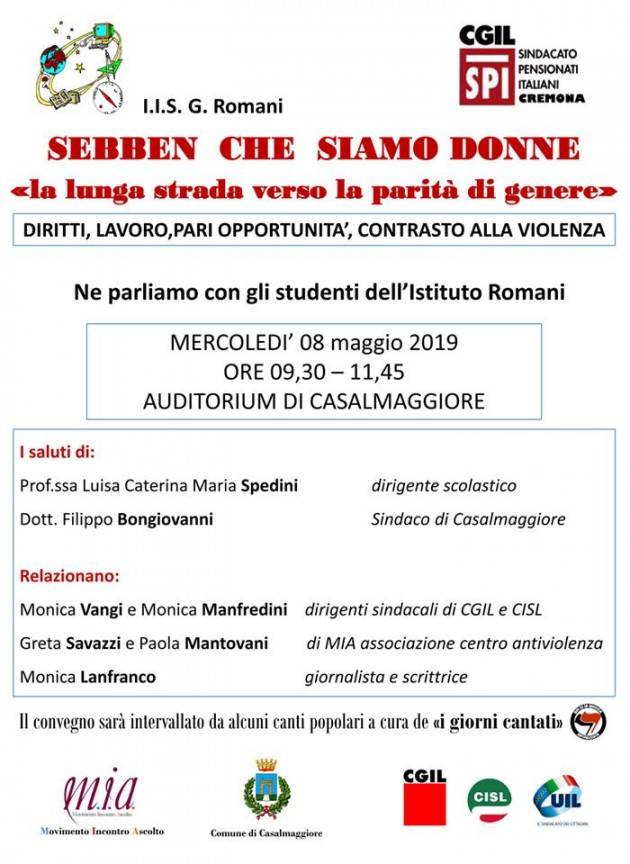 Casalmaggiore Convegno 8 Maggio  ‘SEBBEN CHE SIAMO DONNE’