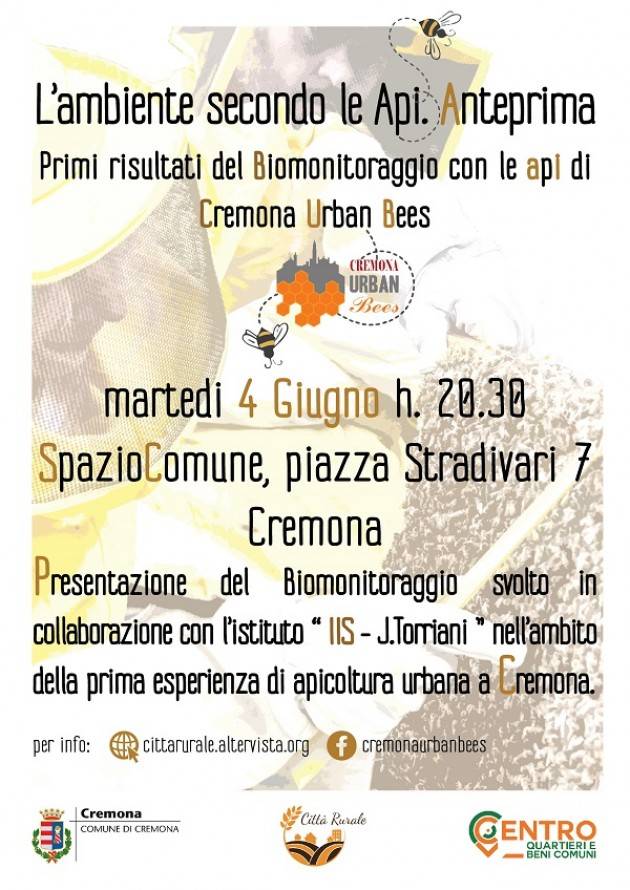 Urban Bees L'ambiente secondo le Api. Anteprima. Incontro di Cremona del 4 giugno 2019