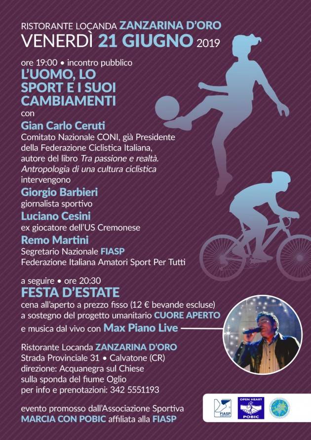 Marcia con Pobic  organizza a  Calvatore  ‘L'Uomo,loSport e i suoi cambiamenti’ il 21 giugno