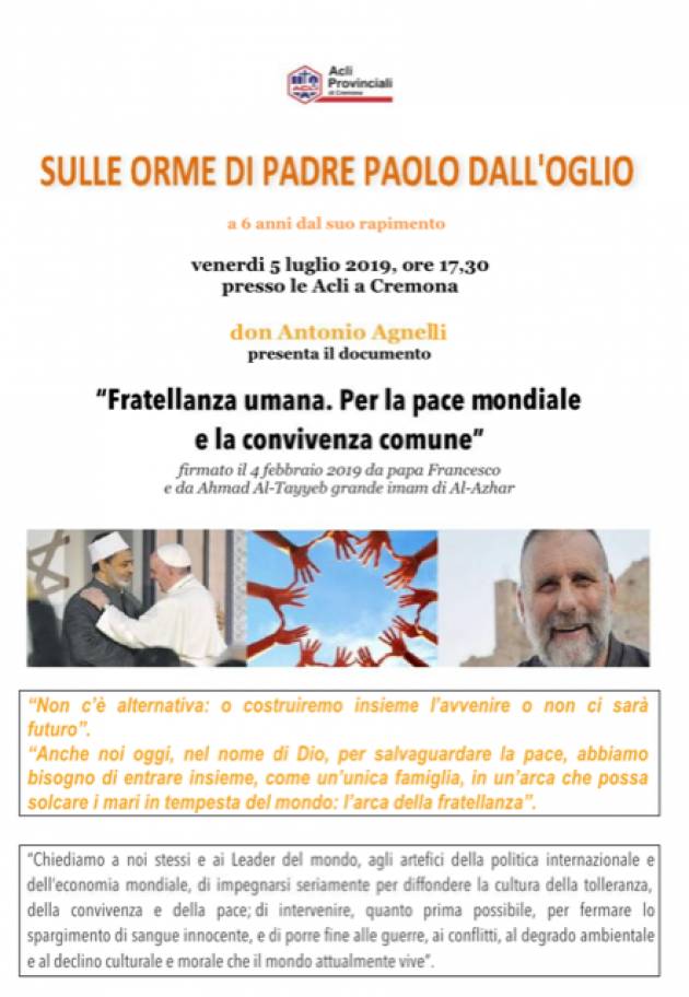 Acli. Padre Paolo Dall'Oglio