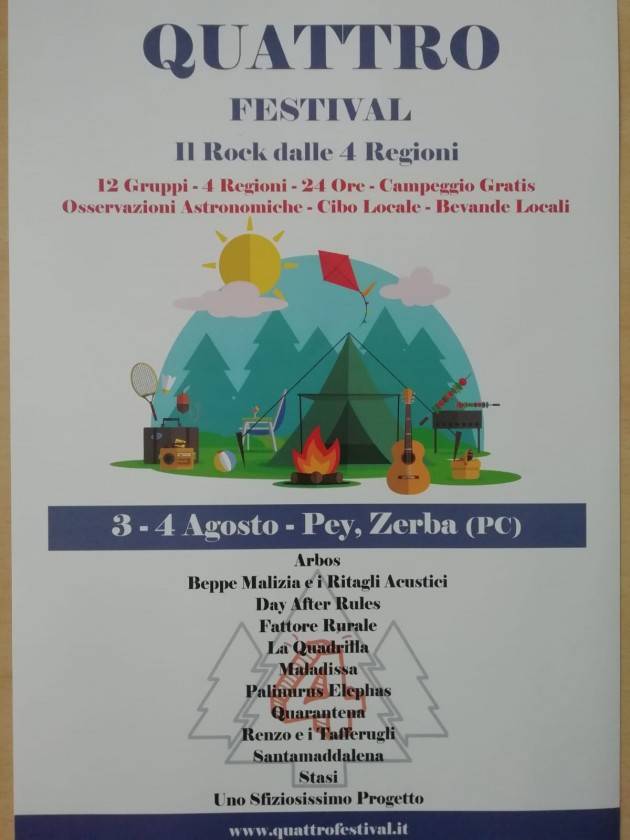 Pey,Zerba (Pc) QUATTRO FESTIVAL, IL ROCK DELLE QUATTRO REGIONI 24 ore di buona musica