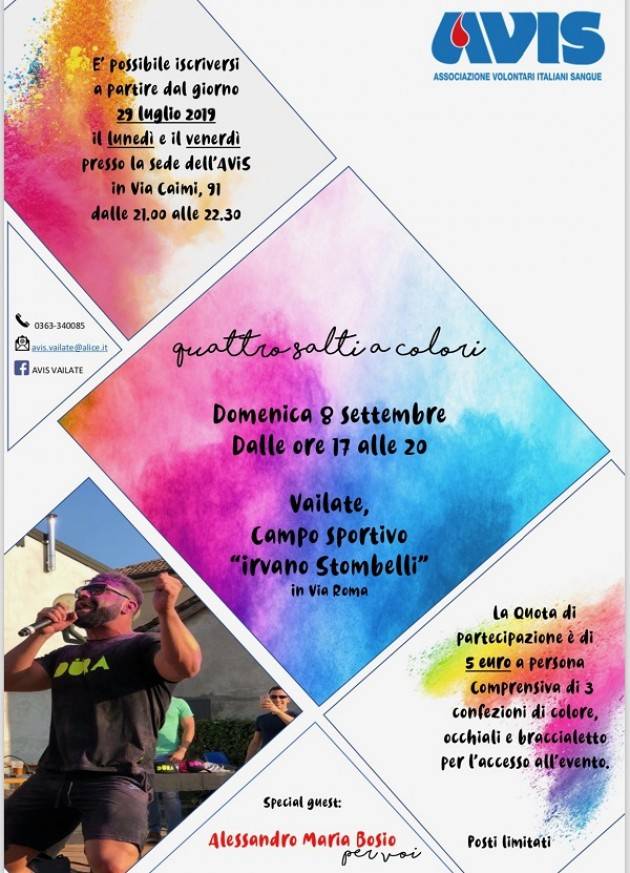 Avis Vailate Manifestazione ‘Quattro salti a colori’  domenica 8 settembre