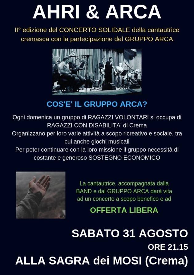 A Crema AHRI & ARCA 2° Edizione - concerti a sostegno delle disabilità il 31 agosto