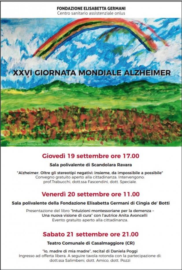 Fondazione Elisabetta Germani. A settembre tre iniziative celebrative per il mese dell’ Alzheimer