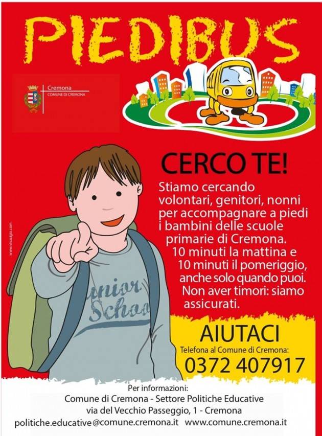 Cremona Il settore delle politiche educative cerca  volontari per il PIEDIBUS