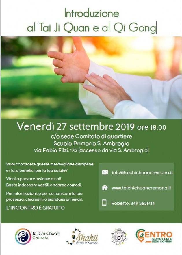 Cremona il Q1 organizza per il 27/9 un incontro sul Tai Ji Quan e al Qi Gong