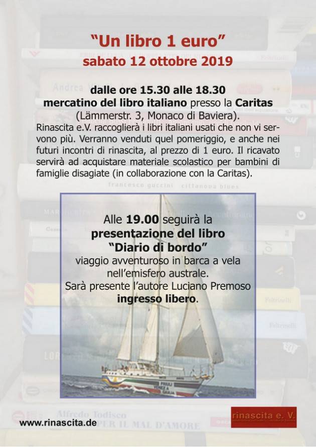 Monaco di Baviera Rinascita.de Invita al mercatino del libro italiano ‘Un libro 1 euro’ il 12 ottobre
