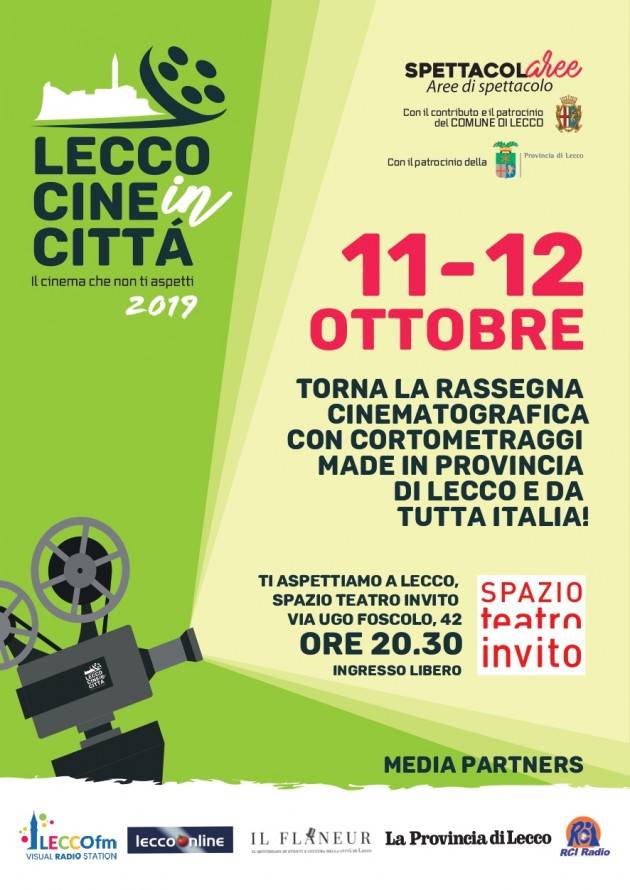 Lecco Cineincittà 2019 L’11 e 12 ottobre allo Spazio Teatro rassegna cinematografica di cortometraggi