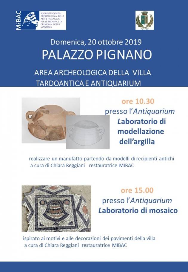 Palazzo Pignano (Cremona)  - Area Archeologica. Domenica 20 ottobre i due laboratori