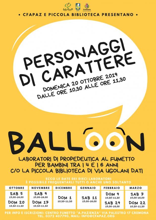 Cremona RITORNA DOMENICA MATTINA IL LABORATORIO BALLOON PER I PIU' PICCINI!