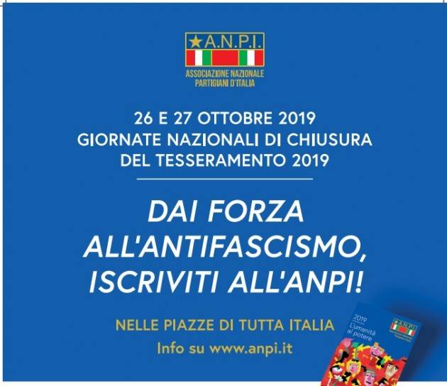 Cremona L'Anpi propone una serie di iniziative il 26 e 27 ottobre  a chiusura del tesseramento 2019.