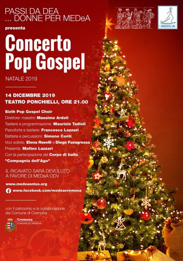 Cremona Teatro Ponchielli sabato 14 dicembre ore 21.00  PASSI DA DEA…DONNE PER MEDeA presenta CONCERTO POP GOSPEL