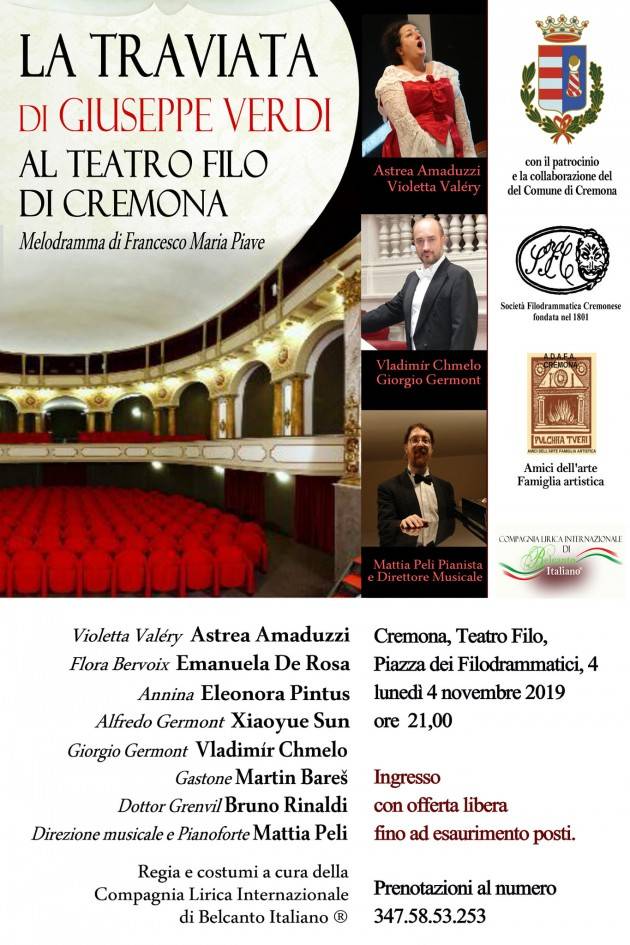 Al Teatro Filo di Cremona ‘La Traviata di Giuseppe Verdi'  il 4 novembre