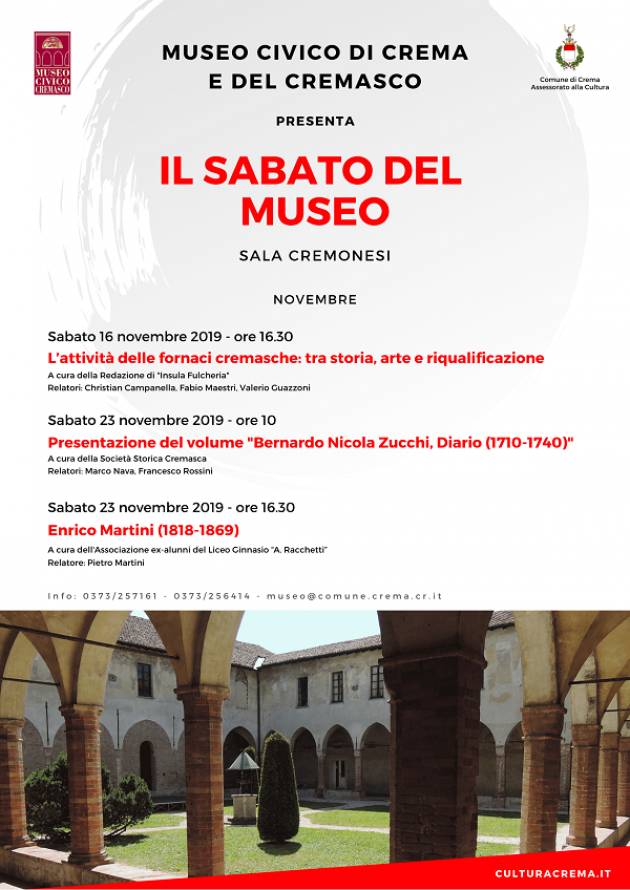 Appuntamenti al museo civico  Crema per questo fine settimana 16-17 novembre