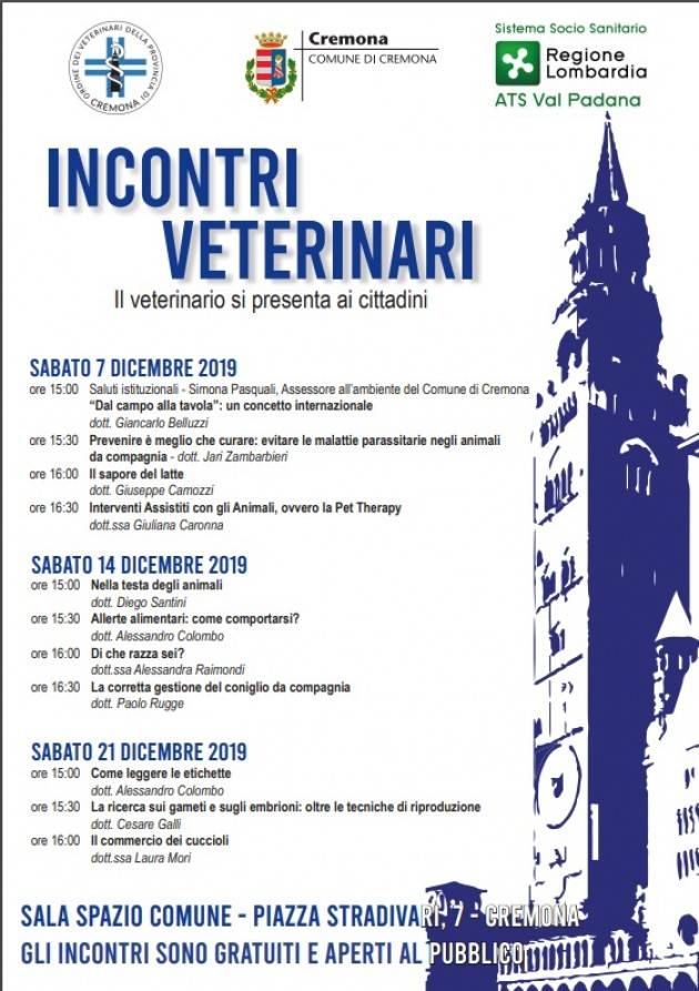 Cremona Il veterinario di presenta ai cittadini  evento del 7 dicembre