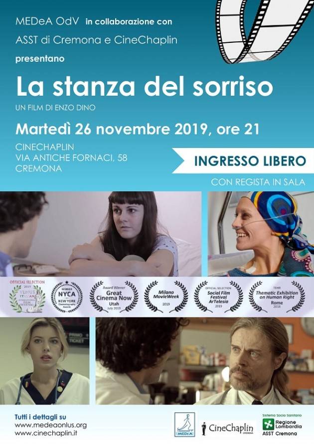 MEDeA OdV, ASST Cremona e CineChaplin presentano LA STANZA DEL SORRISO il prossimo 26 novembre