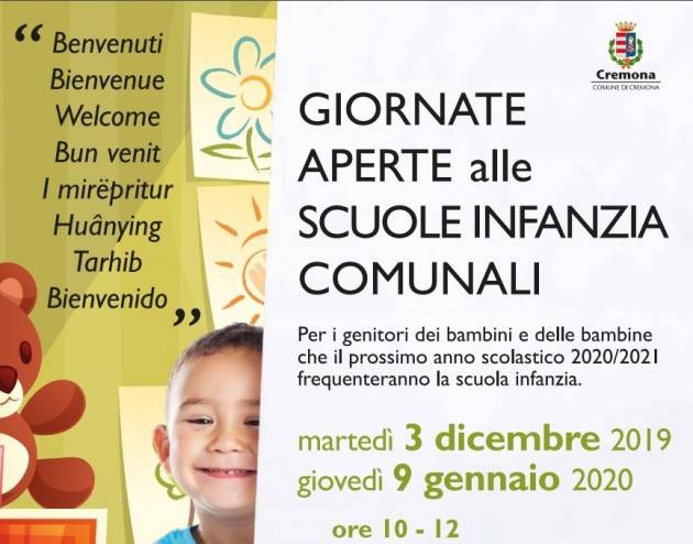 Cremona Open day nelle scuole infanzia comunali il 9 gennaio 2020