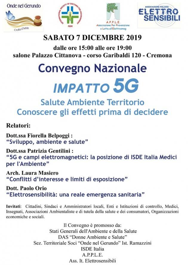 Tech Convegno Nazionale: ‘Impatto 5G’   Sabato 7 dicembre ore 15  a Cremona