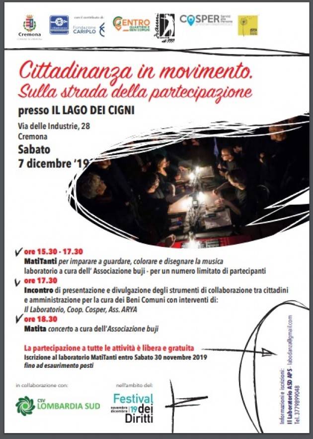 Cremona Sabato 7 dicembre l’iniziativa Cittadinanza in movimento. Sulla strada della partecipazione