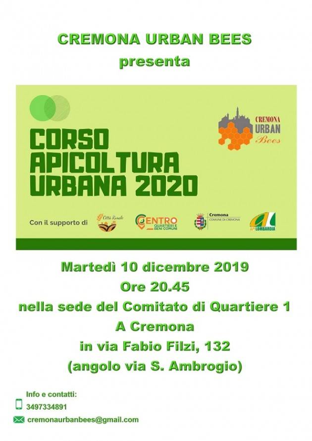 Cremona Urban Bees: secondo corso apicoltura urbana. Presentazione corso ed iscrizioni il 10 dicembre