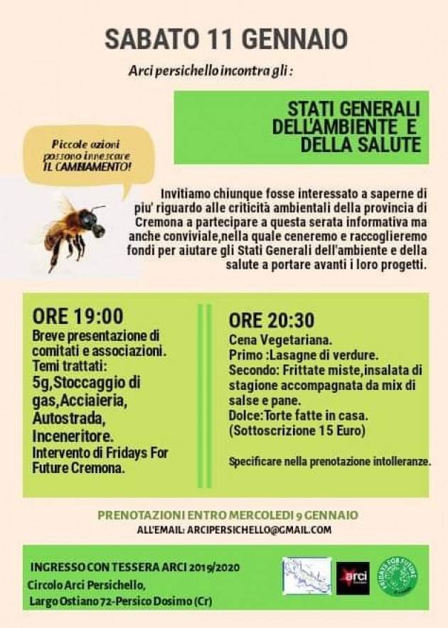 FFF Fridays For Future  (Cr) A cena con gli Stati Generali dell'ambiente di Cremona sabato 11 gennaio