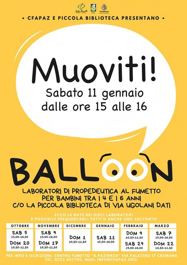 Centro Fumetto Pazienza Cremona TORNA IL LABORATORIO BALLOON! PROSSIMO APPUNTAMENTO SABATO 11 GENNAIO 2020