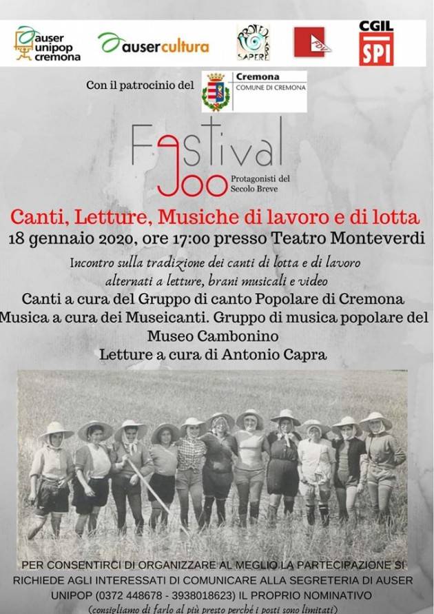 Spi Cgil Cremona Canti, Letture, Musiche di Lavoro e di Lotta