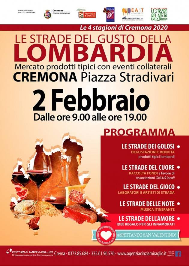 MERCATINO   le Strade del gusto della Lombardia2 FEBBRAIO 2020 – CREMONA - PIAZZA STRADIVARI