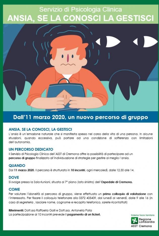 ASST di Cremona  ANSIA: SE LA CONOSCI LA GESTISCI