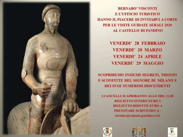 Visite serali castello di Pandino vedi calendario da febbraio a maggio 2020