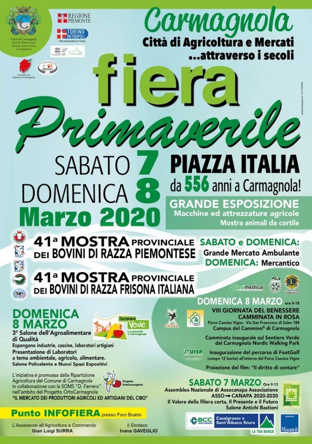 Ricco programma per la 556^ FIERA DI PRIMAVERA di Carmagnola IL 7 E 8 MARZO