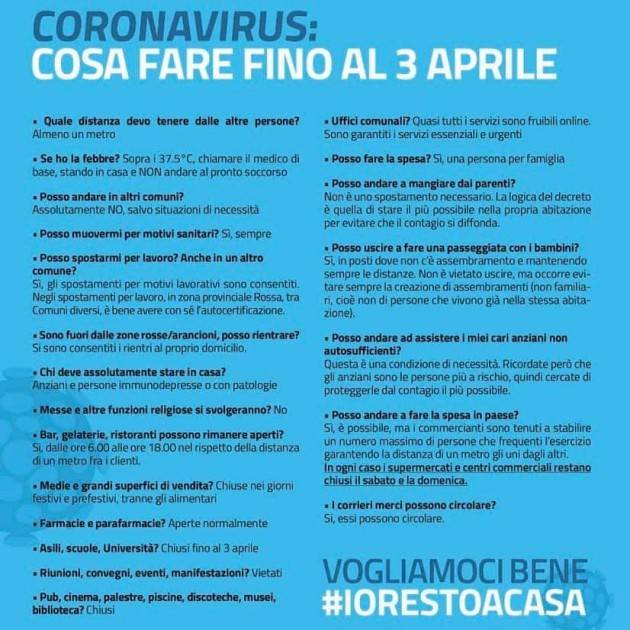 Il vademecum che spiega cosa fare durante la quarantena