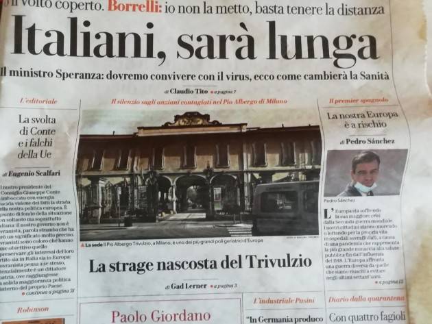 Coronavirus GAD LERNER  su Repubblica Al Pat (Pio Albergo Trivulzio) di Milano si indaga su 70 morti.