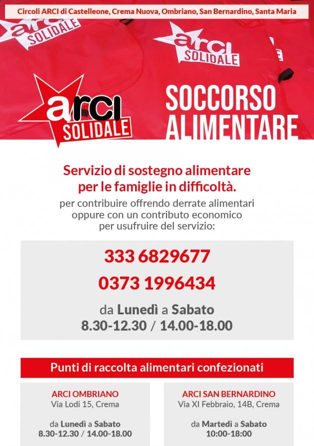 LE ARCI  di Arci Castelleone, Santa Maria, San Bernardino, Crema Nuova, Ombriano  LANCIANO  LA BRIGATA SOLIDALE