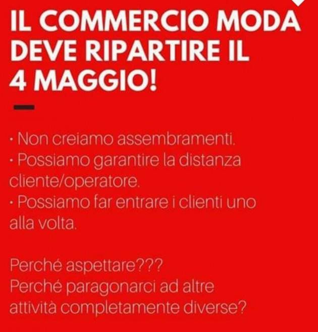 ASCOM chiede l’apertura dei negozi il 4 maggio  vari commercianti ed esercenti  protestano stasera alle ore 21 accendendo le luci dei loro negozi