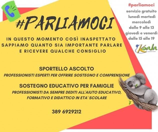 Crema Coronavirus Koala Società Cooperativa Sociale Onlus propone  servizio d’ascolto gratuito #parliamoci