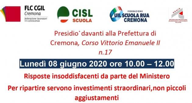 Sciopero Scuola 8 giugno confermato Presidio davanti Prefettura Cremona dalle 10 alle 12