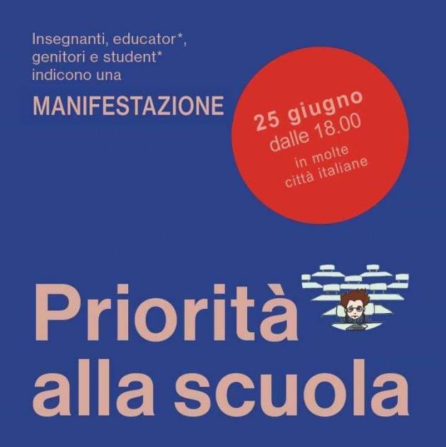 FLC CGIL sostiene e partecipa alle manifestazioni del 25 giugno indette dal comitato ‘Priorità alla scuola’