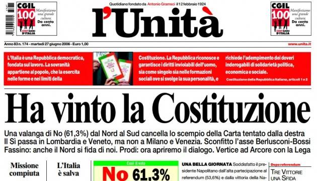  AccaddeOggi 25 giugno 2006 Il Referendum Costituzione di Berlusconi viene bocciato dal 61,29%%