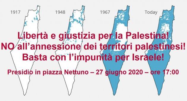 Bologna Europa Verde sabato 27 giugno, alle ore 17.00, presidio ‘No all’annessione dei territori palestinesi’ 