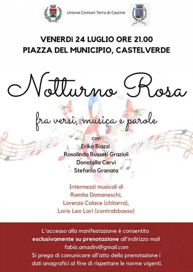 A Castelverde  Notturno in Rosa fra versi, musica e parole il 24 luglio ore 21