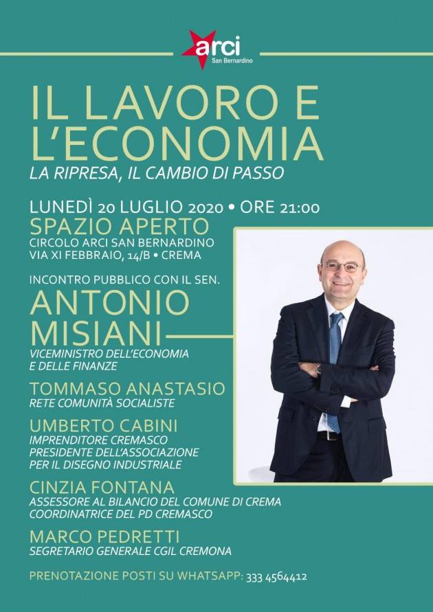 A Crema al Circolo ARCI San Bernardino incontro con Antonio Misiani sull’economia