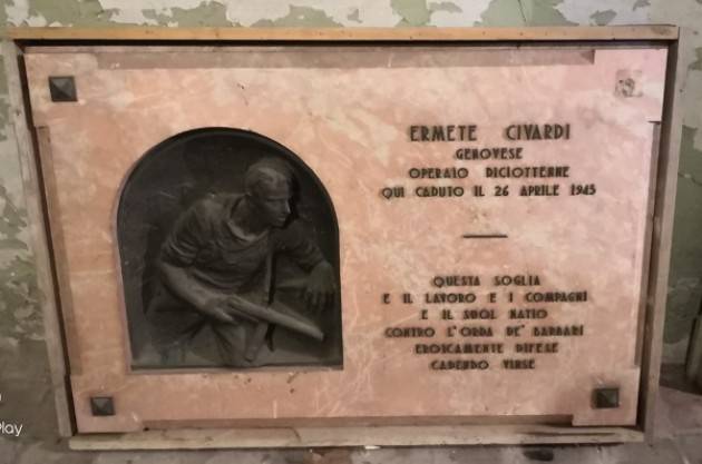 Cremona Lapide partigiano Ermete Civardi Lettera di Corada (Anpi) al Sindaco