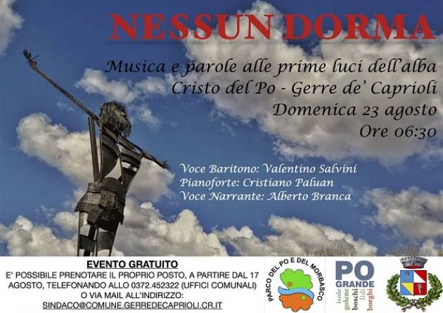 Nessun Dorma piccolo concerto che si terrà domenica 23 agosto a Gerre de’ Caprioli, alle ore 6.30
