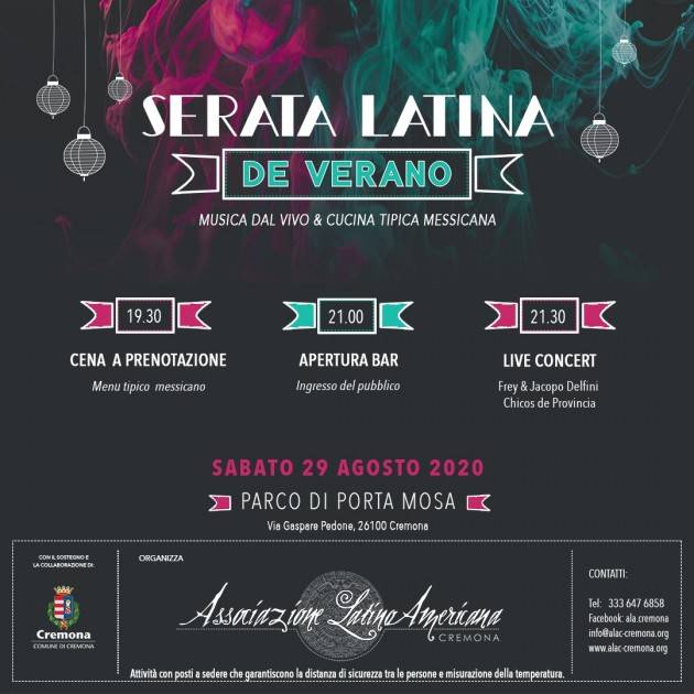 A Cremona  a Porta Mosa SERATA LATINA DE VERANO  sabato 29 agosto
